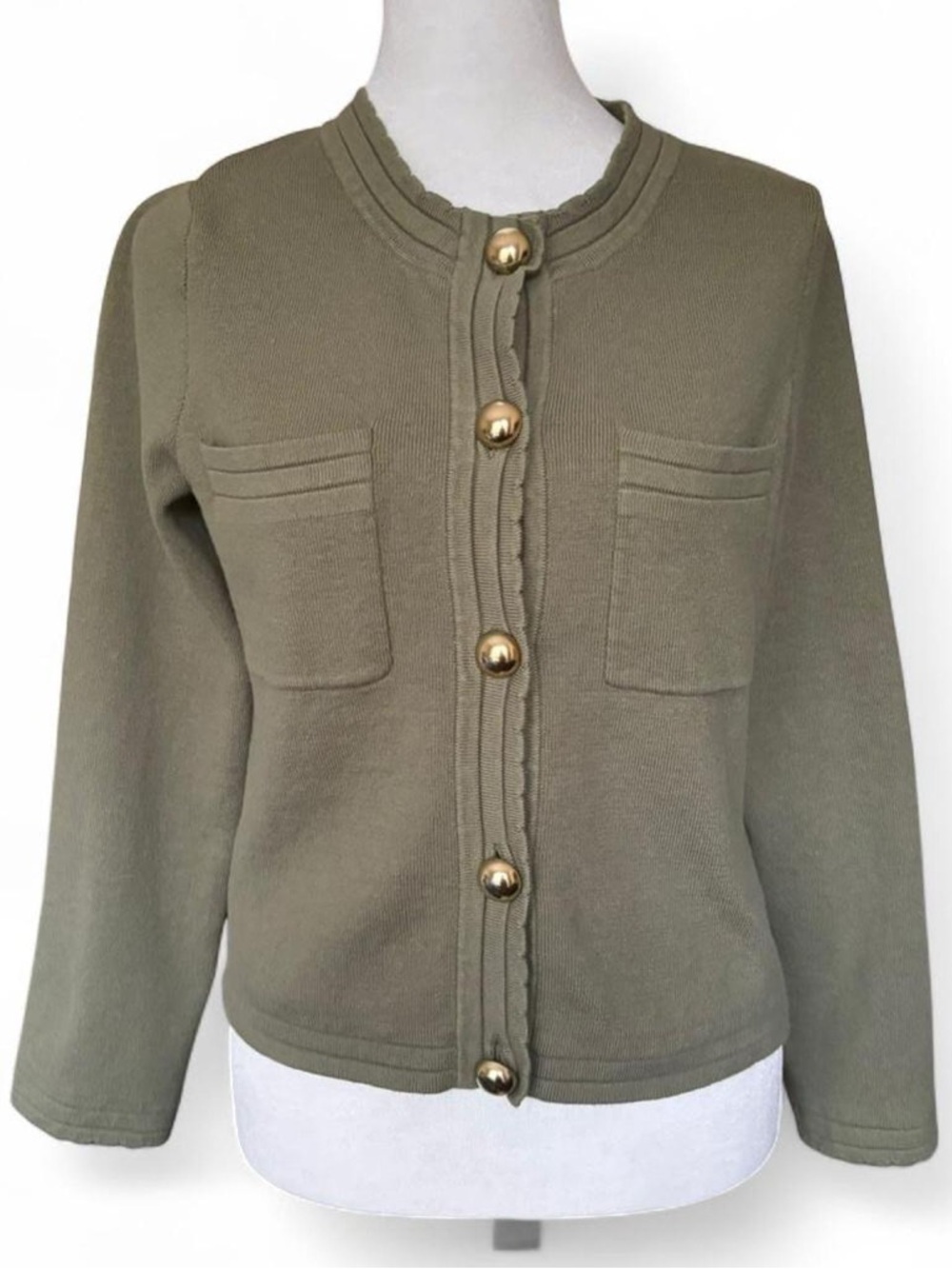 Free Assembly green cardigan with gold buttons Size M cropped length cardigan